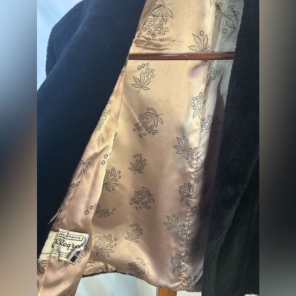 Vintage 60s Black Swing Coat Faux Fur Old Hollywood Glam Princeton's O'llegro OS - Picture 10 of 11